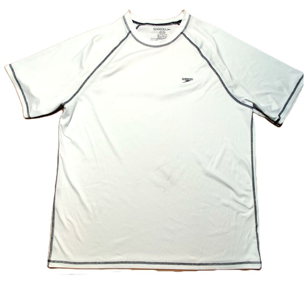 Men’s White Short Sleeve Rash Guard Swim Shirt XL UV Athletic Beach Surf